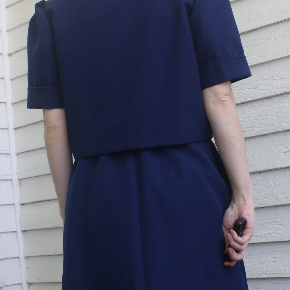 70s Blue White Day Dress S M Montgomery Ward Casual - Picture 6 of 10